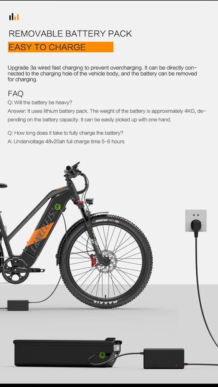Bicicletta Elettrica LANKELEISI MX600 Pro, Motore 500W, Batteria 48V 20Ah, Autonomia 150KM, Pneumatici 27.5x2.4 Pollici, E-bike per Adulti