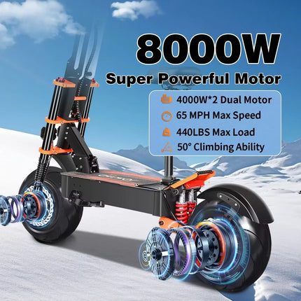 Monopattino Elettrico EU X8 per Adulti, 8000W Doppio Motore, 60V 38AH, Ruote da 14 Pollici, Fuoristrada, Velocità Massima 100KM/H, Autonomia Massima 120KM, Carico Massimo 200kg