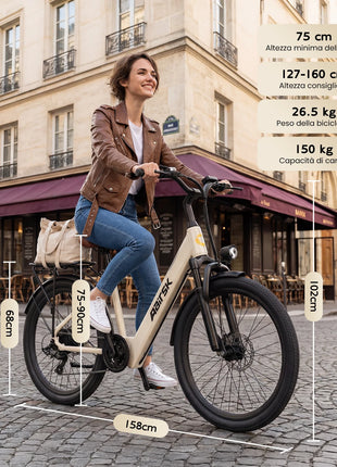 AAIRSK City Bicicletta Elettrica, Batteria 36V 13 Ah, 7 Velocità, Range fino a 60 km, NFC, Velocità