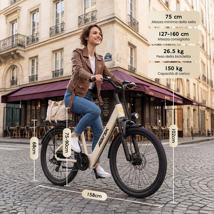 AAIRSK City Bicicletta Elettrica, Batteria 36V 13 Ah, 7 Velocità, Range fino a 60 km, NFC, Velocità 25 km/h, Ebike per adulti.