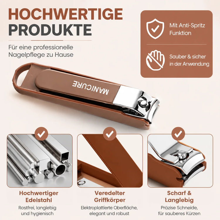 Nail Clipper Set Manicure Set 13 Piece Nail care Set with Mirror Pedicure tools Set in Elegant coffee Brown stainless steel Nail Set FOR WOMEN'S & Men gift