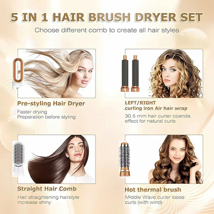 5-In-1 Hair Dryer Styling Set Professional Home Styling Tools Curling Iron Hot Air Comb Straightener Multifunctional Hair Salon