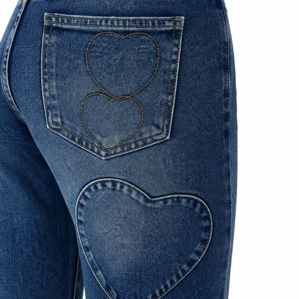 Women's Jeans Wide Waist High Waist Denim Blue Washed Embroidery Heart Embroidery pants Style Y2K Streetwear Glam Casual For City Outings And Leisure FX5432