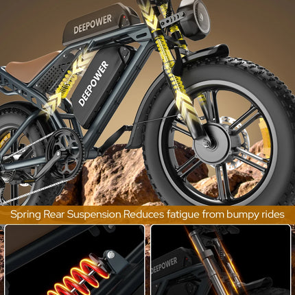 Bicicletta Elettrica DEEPOWER S8 3500W Doppio Motore 48V 60Ah Doppia Batteria Bici Elettrica Fuoristrada Pneumatici Larghi 20 Pollici E-bike per Tutti i Terreni