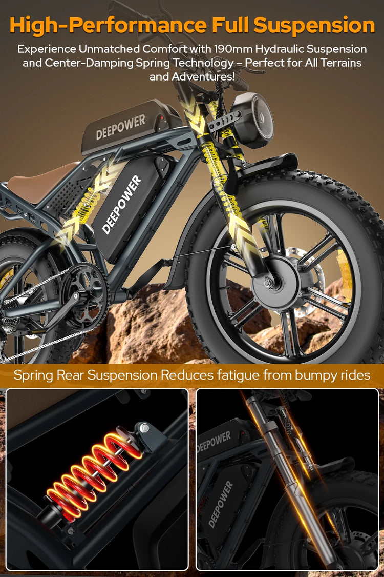 Bicicletta Elettrica DEEPOWER S8 3500W Doppio Motore 48V 60Ah Doppia Batteria Bici Elettrica Fuoristrada Pneumatici Larghi 20 Pollici E-bike per Tutti i Terreni