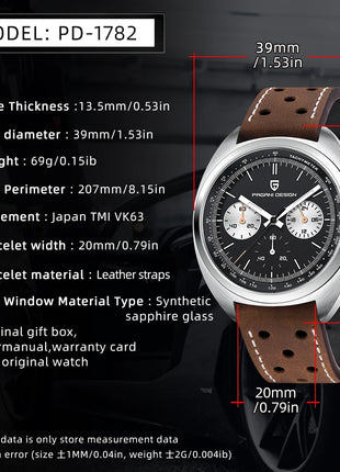 PAGANI DESIGN Nuovo Orologio da Uomo Turtle Back Cronografo al Quarzo con Vetro Zaffiro e Bracciale, Movimento Giapponese VK63, Spedizione Locale