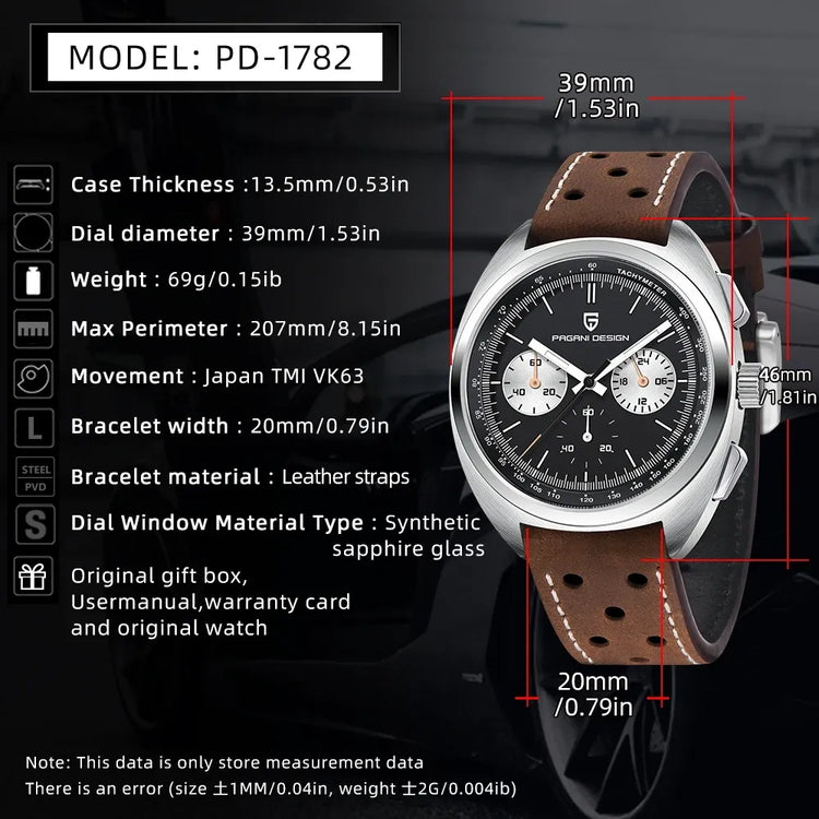 PAGANI DESIGN Nuovo Orologio da Uomo Turtle Back Cronografo al Quarzo con Vetro Zaffiro e Bracciale, Movimento Giapponese VK63, Spedizione Locale