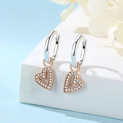 Orecchini Originali in Argento Sterling 925, Modello 2026, a Perno e a Cerchio con Cristalli, per Donna, in Oro Rosa, con Corona, Cuore, Infinito, Ape, Gioielli platinumshop