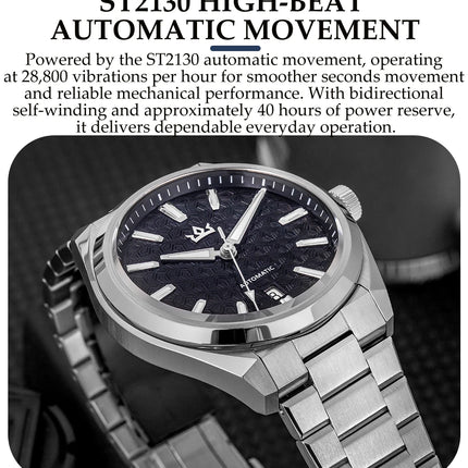 AddiesKin K014 Mechanical Watch for Men ST2130 Automatic Movement (ETA 2824 Compatible) 40mm Stainless Steel Case Cameo Shell