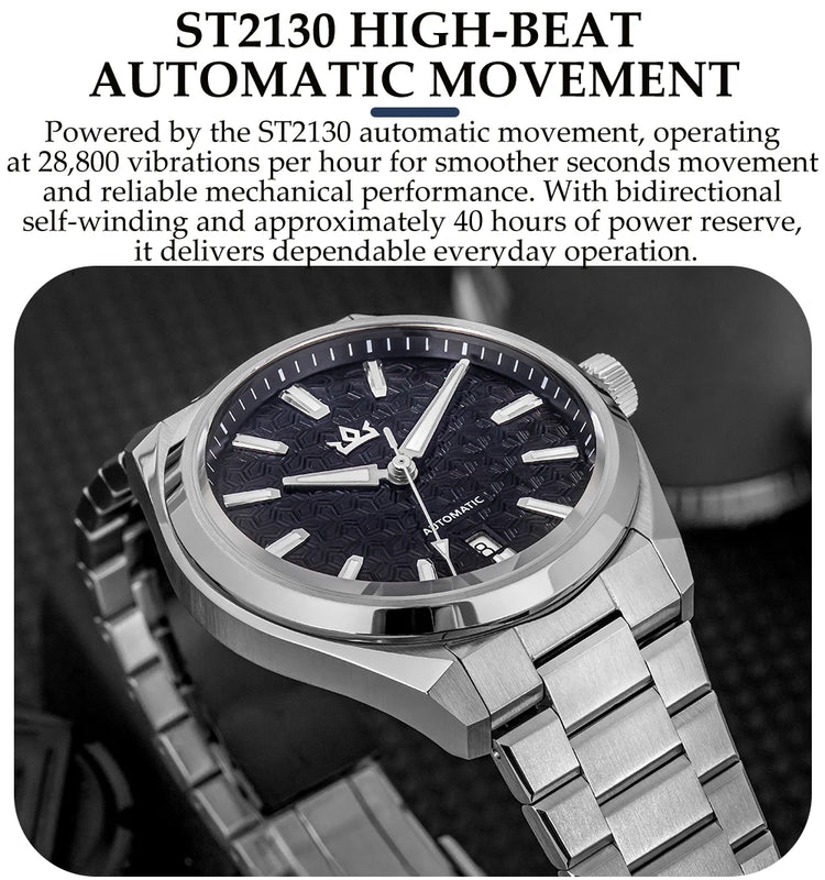 AddiesKin K014 Mechanical Watch for Men ST2130 Automatic Movement (ETA 2824 Compatible) 40mm Stainless Steel Case Cameo Shell