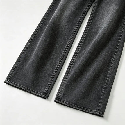 High Waist Wide Leg Women's Jeans Black Vintage Wash Effect Denim Fitted Retro Texture, Wide Soft Streetwear pants, Ideal for Casual Outings And Urban Looks, Comfortable Fit Valuing Silhouette FX5153