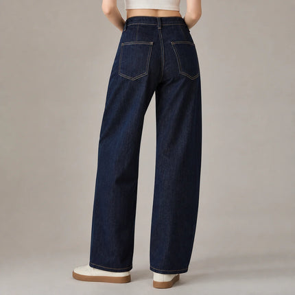 Women’s wide-leg high-waisted jeans with heart and flowers embroidery, Y2K-style cute dark blue denim trousers, fashionable casual streetwear pants, sizes XS–XL sold individually FX5309