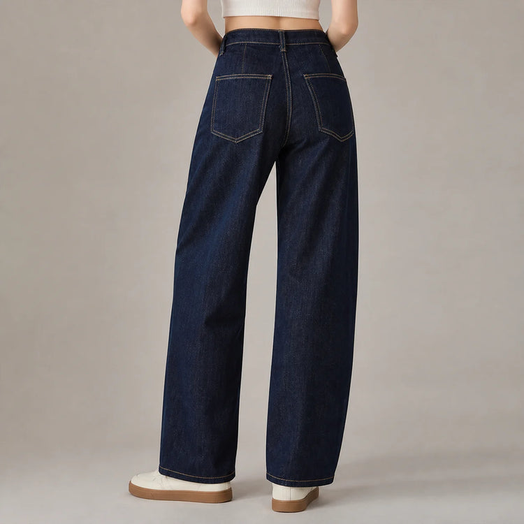 Women’s wide-leg high-waisted jeans with heart and flowers embroidery, Y2K-style cute dark blue denim trousers, fashionable casual streetwear pants, sizes XS–XL sold individually FX5309