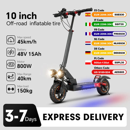 Monopattino Elettrico Mankeel MX-14 800W 15AH con Pneumatici Fuoristrada da 10 Pollici, Velocità Massima 45KM/H, Autonomia 30-40KM, Doppio Ammortizzatore, Pieghevole