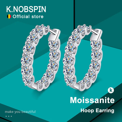 KNOBSPIN 2.6ct D Color Moissanite Earring 925 Sterling Sliver Plated White Gold Hoop Earring for Women Wedding Party Jewelry PlatiNum