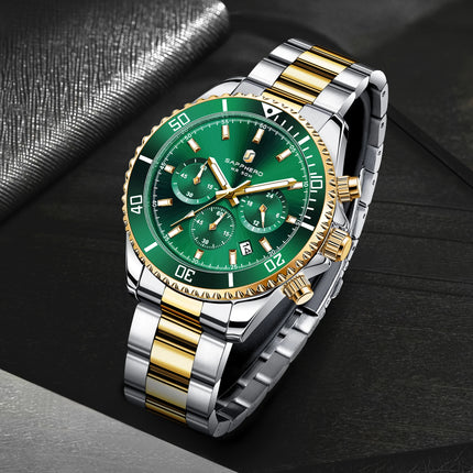 SAPPHERO Orologio Uomo Quarzo Lusso Cronografo Sport Acciaio Inossidabile Impermeabile 50M Data Luminoso Orologio Elegante Business