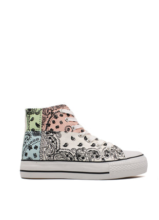 Soraia Shoes Women's sneakers, Classic Canvas Sneakers, Original soraia style, Canvas Tennis with pasley Print, Canvas Tennis, Conventional Sole, Canvas sneakers with Ankle and Cordon PlatiNum