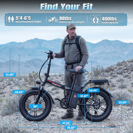 DEEPOWER G23 Bici Elettrica Pieghevole per Adulti, Motore ad Alta Coppia 90N·m, Batteria LG 48V 35Ah, Freni a Disco Meccanici, Pneumatici Fat 20×4.0, E-Bike Fuoristrada a Lunga Autonomia