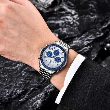 PAGANI DESIGN New Moon Watch Fashion ice blue Orologi al quarzo di lusso per uomo Cronografo da polso in acciaio inossidabile Regali per le vacanze Spedizione locale UE