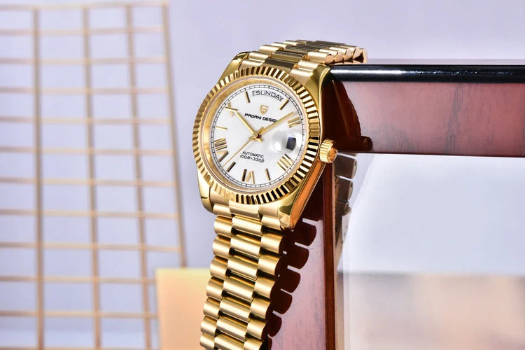 Nuovo Orologio da Uomo di Lusso PAGANI DESIGN add36 Dorato 2026, Orologio Meccanico Automatico con Vetro Zaffiro AR Protettivo, Cassa in Acciaio Inossidabile, Datario, da Polso