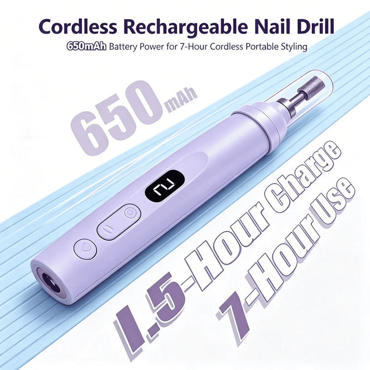 Cordless Nail Drill Electric Nail File Kit, Rechargeable Efile Set, Portable Acrylic Gel Nail Polish Remover Machine, Pedicure Manicure Tool, 11 Bits, 6 Sanding Bands, Salon Home