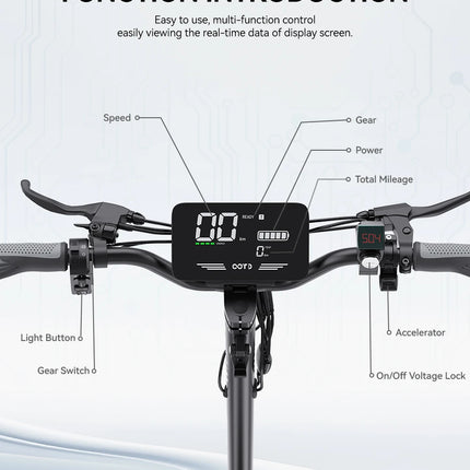 Scooter elettrico per adulti con pneumatici fuoristrada da 11 pollici, oot10 900W 48V, batteria da 13,5 Ah, display a LED.