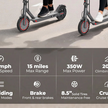 Monopattino elettrico da 350W con stock UE, velocità massima di 19 MPH, autonomia fino a 20 miglia, pneumatici solidi da 8,5 pollici antiscivolo e ammortizzanti, telaio in lega di alluminio, capacità di carico massima di 12