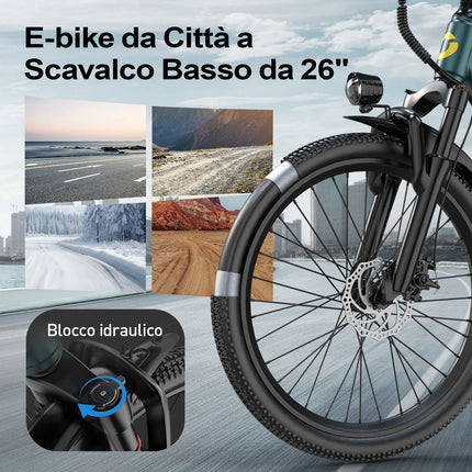 Bicicletta Elettrica Aairsk GT300 per Adulti, Batteria 36V10AH, 7 Velocità, con NFC, Pneumatici da 26 Pollici