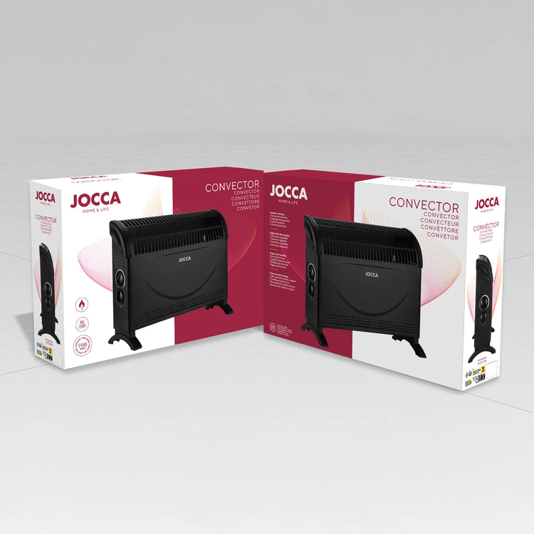 Electric Convector Heater JOCCA 2000W with Adjustable Thermostat, 3 Heat Levels, Turbo Function, Compact and Silent Design, Available in White or Black, Perfect for Low Consumption Heating.