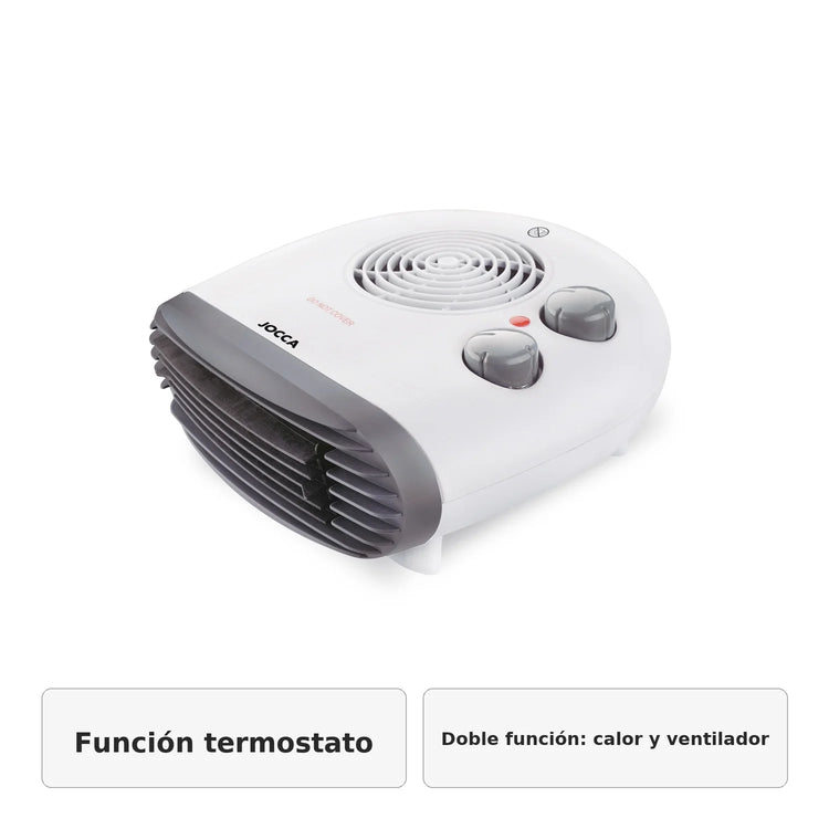Jocca 2000w portable electric heater with thermostat, heat and fan function, fast and uniform heat, low consumption, non-slip feet, automatic shutdown, indicator light, ideal for maintaining a stable temperature in any room.