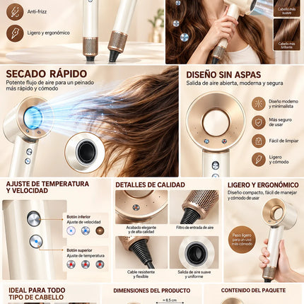 Professional hair dryer with negative ions, quick-drying bladeless dryer, powerful and lightweight, anti-frizz technology for hair care, home use