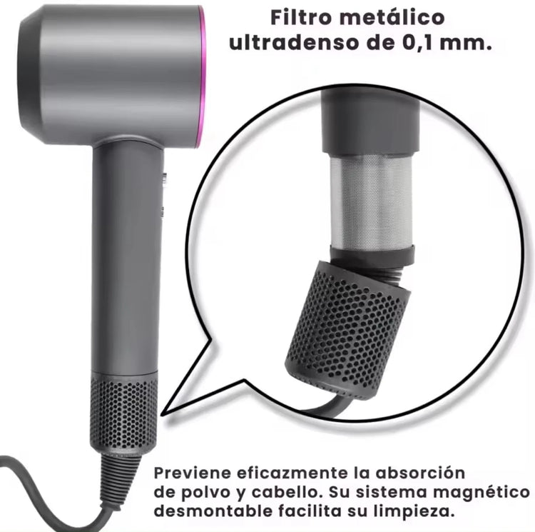 Easyspeed bladeless ionic hair dryer 5 in 1 professional hairdressing 1600w with 6 accessories quick and constant cold/heat drying 3 speeds high power for home and travel use, silent and powerful