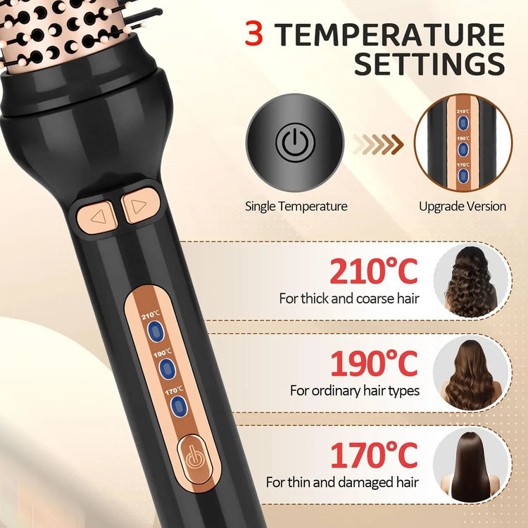 Thermal Brush - YANISTA 4 in 1 Hair Care Brush with 40mm Diameter, Ionic Technology, Anti-Burn Comb, and 3 Temperature Levels for Different Hair Types, Ideal for Creating Natural Curls.