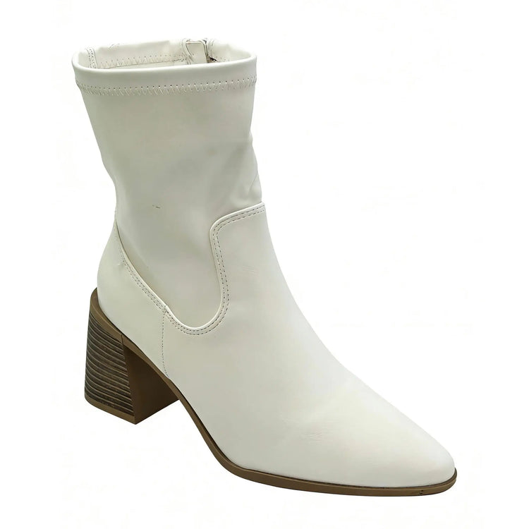 Mid-wide heel ankle boot with side closure for women - lantian