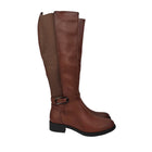 Pasarela concept women's high heel boots camel color casual boot elastic ruched side buckle