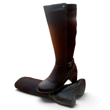 Relax4you r105 women's high heel boot in black leather with elastic shaft 106613 women's boots women's brands relax4you