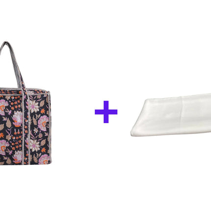 Beach bag, pool bag, padded bag with Indian floral print. Block print.