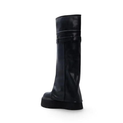 High black boots with platform side zipper buckle adjustment inner lining autumn winter fashion trend, comfortable and light, altamoda
