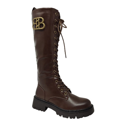 Eva zorteon- women's high military boots with laces and side zipper. Tulipano brand.