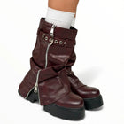 Women's platform boots with side and interior zipper, wine red color, autumn winter fashion trend, buckle adjustment, y2k comfortable and light, tulip