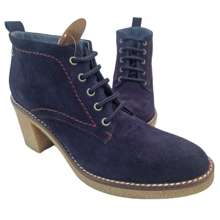 Top 3 women's heeled ankle boots navy blue casual ankle boot suede leather made in spain laces crepe sole heel 7.5 cm without zipper