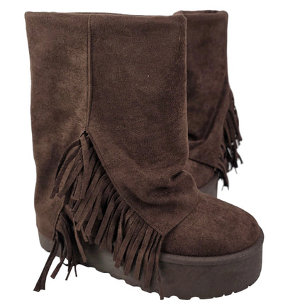Pasarela concept women's australian boots brown color casual boot suede fringe boho chunky track platform 5 cm fur lined winter
