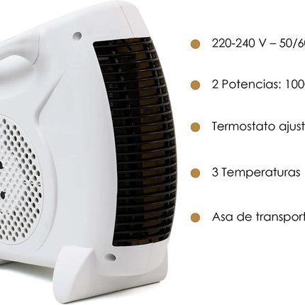 Compact Instant Heat YANISTA Bathroom Heater - Portable Electric Heater with Adjustable Thermostat, 1000W/2000W Dual Power, Ideal for Quick Heating in Any Room, Low Consumption Electric Radiator with Fan Function