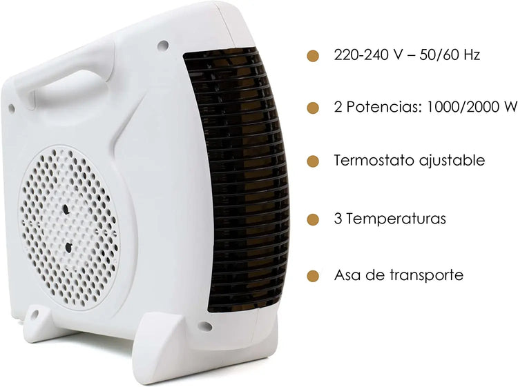 Compact Instant Heat YANISTA Bathroom Heater - Portable Electric Heater with Adjustable Thermostat, 1000W/2000W Dual Power, Ideal for Quick Heating in Any Room, Low Consumption Electric Radiator with Fan Function