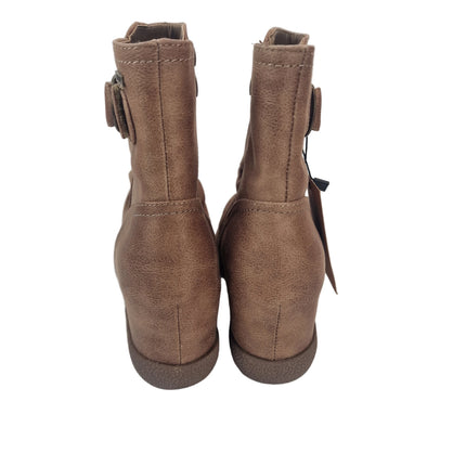 Mustang women's ankle boots taupe color hidden interior wedge 10 cm wrinkled shaft boot grayish brown buckle zipper runway concept