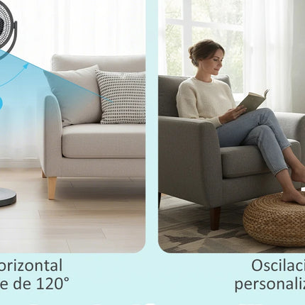 Artree | Ventilatore Silenzioso da Terra. Potente 60W. Oscillazione omnidirezionale a 120º. Ventilazione turbo con 3 velocità e portatile. Ventilatore a basso consumo energetico.