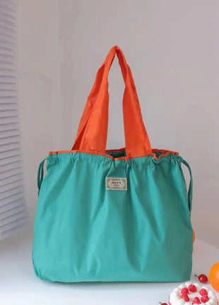 Borsa per la spesa grande pieghevole MIGLIORATA con coulisse in tinta unita, dimensioni 53 * 44 cm