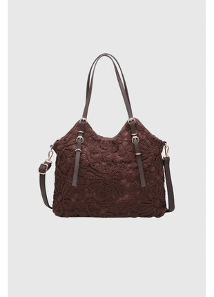 Borsa shopper da donna Alessia in pizzo floreale beige
