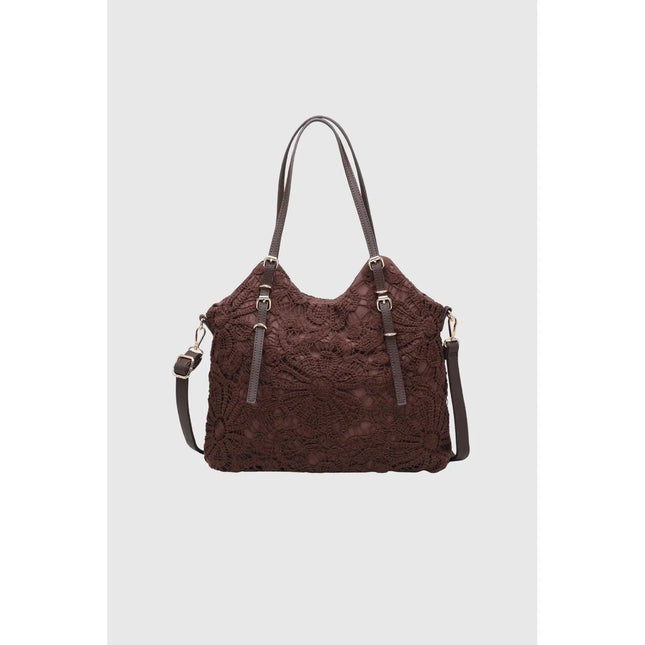 Borsa shopper da donna Alessia in pizzo floreale beige