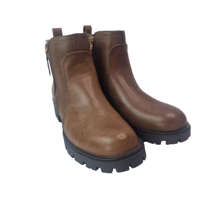 Xti track ankle boots women color brown casual military boot serrated sole microfiber snake engraving fur lining zipper comfort pasarela concept